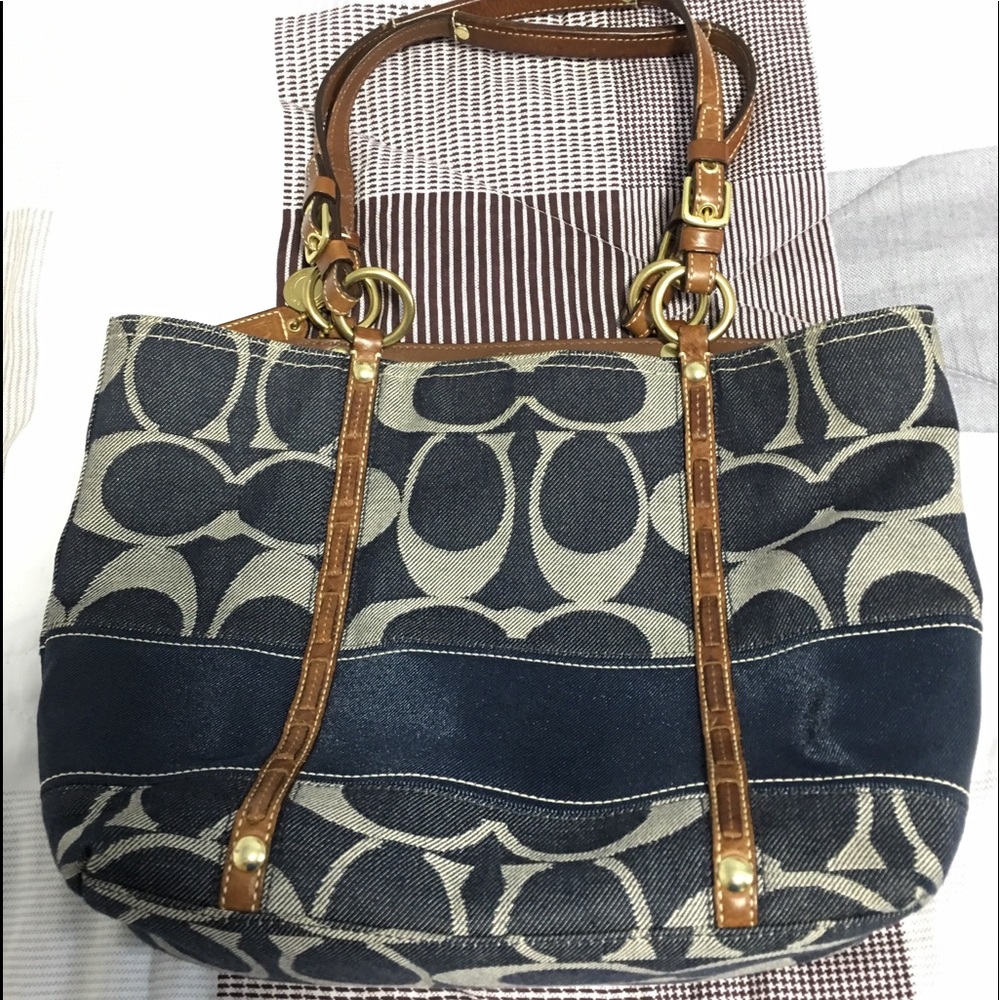 Coach blue jean denim Legacy stripe Tote
